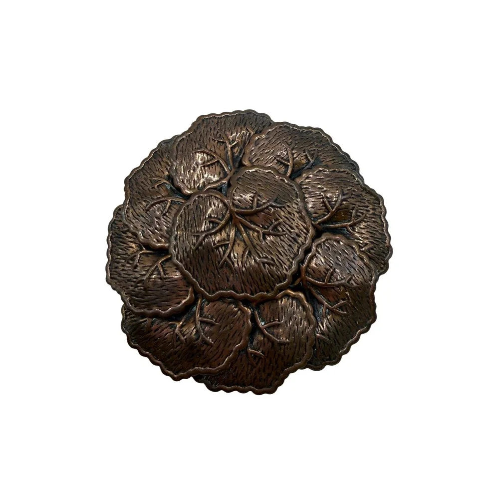 Vintage Copper Tone Metal Layered Leaf Brooch Pin Sculptural Botanical Retro 80s